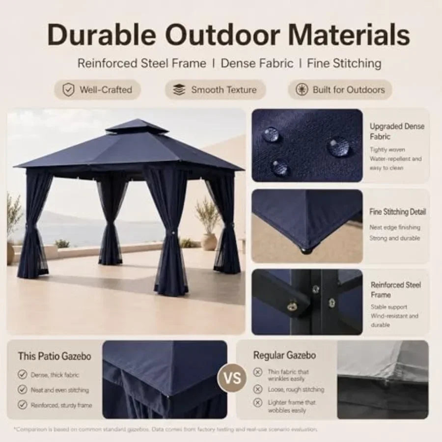 10'x13' Outdoor Gazebo, Heavy Duty Metal Patio Canopy Tent Shelter with Double Roof, Mosquito Netting and Privacy Curtains for