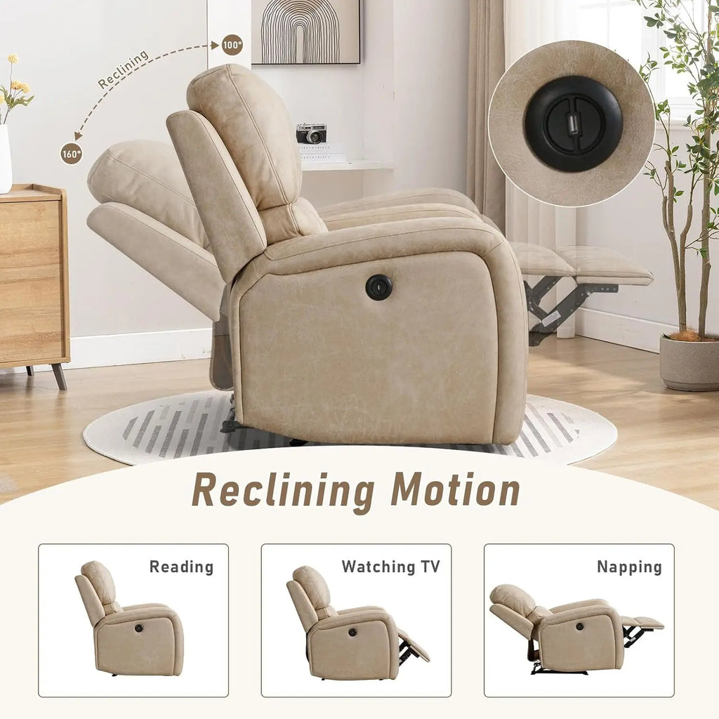 Electric Recliner Chair, Soft PU Leather Power Recliners with Padded Backrest, Single Overstuffed Heavy Duty Reclining, Custom