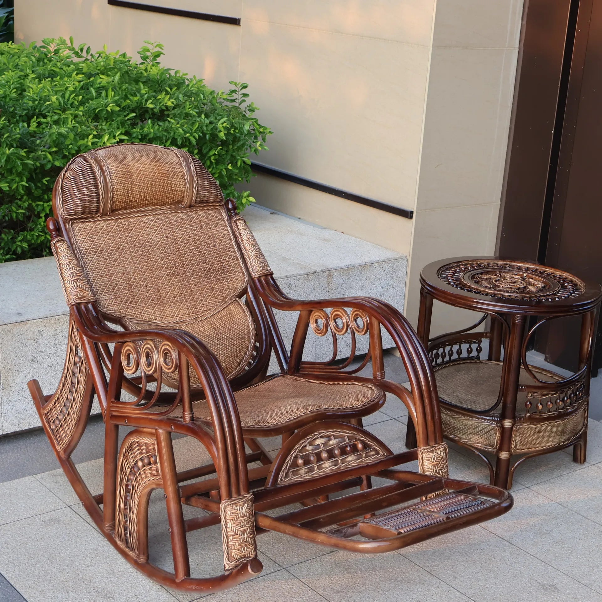Natural rattan rocking chair elderly recliner balcony