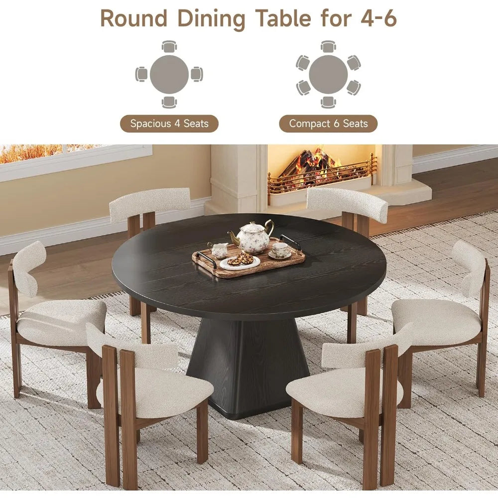 47 Inch Round Dining Table for 4-6,Square Pedestal Base,Black