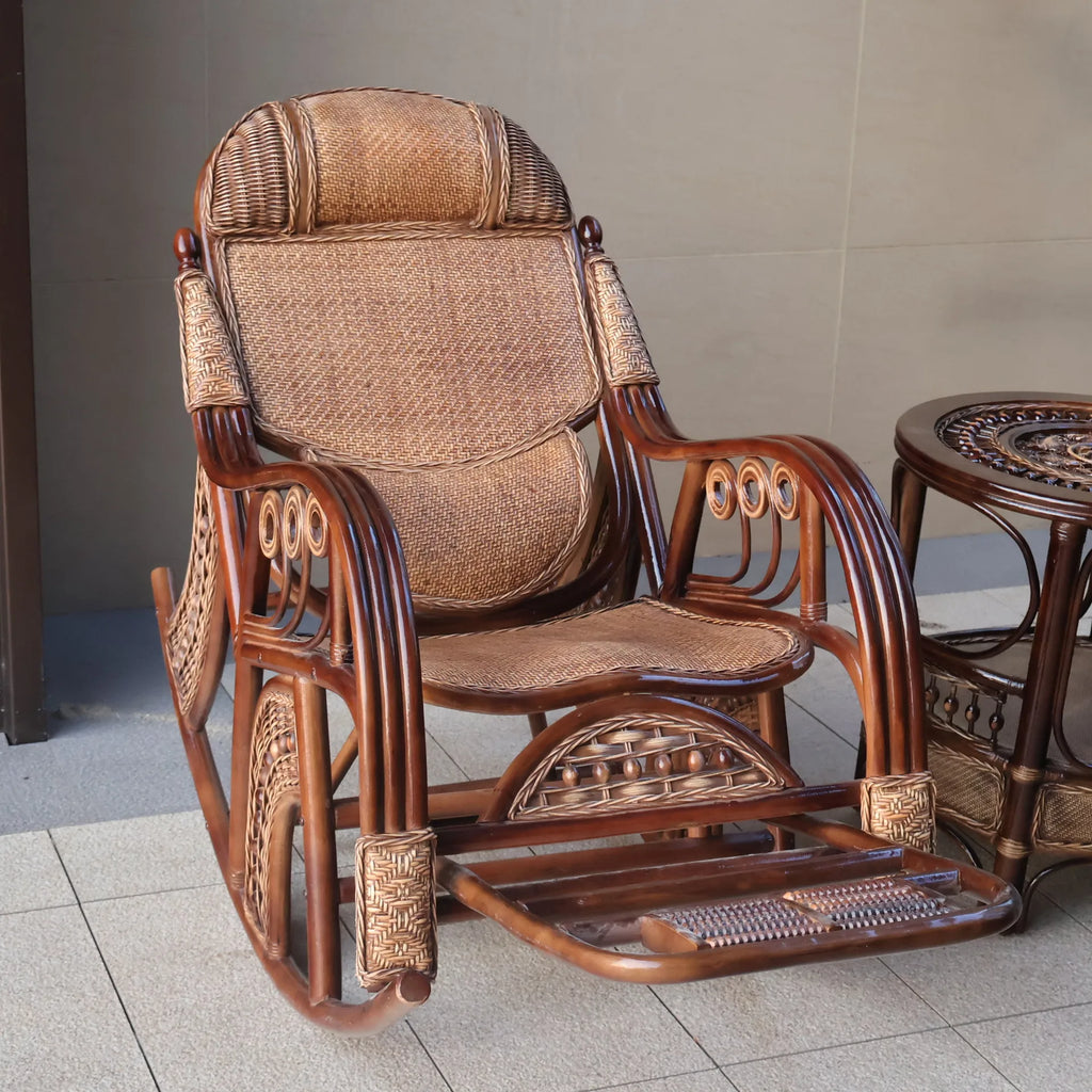 Natural rattan rocking chair elderly recliner balcony