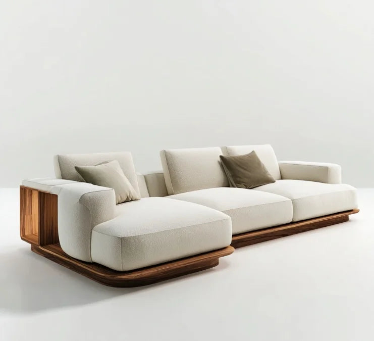 # Modern Minimalist Walnut Straight Row Fabric Sofa Bed Set Sponge Creative Light Luxury Living Room