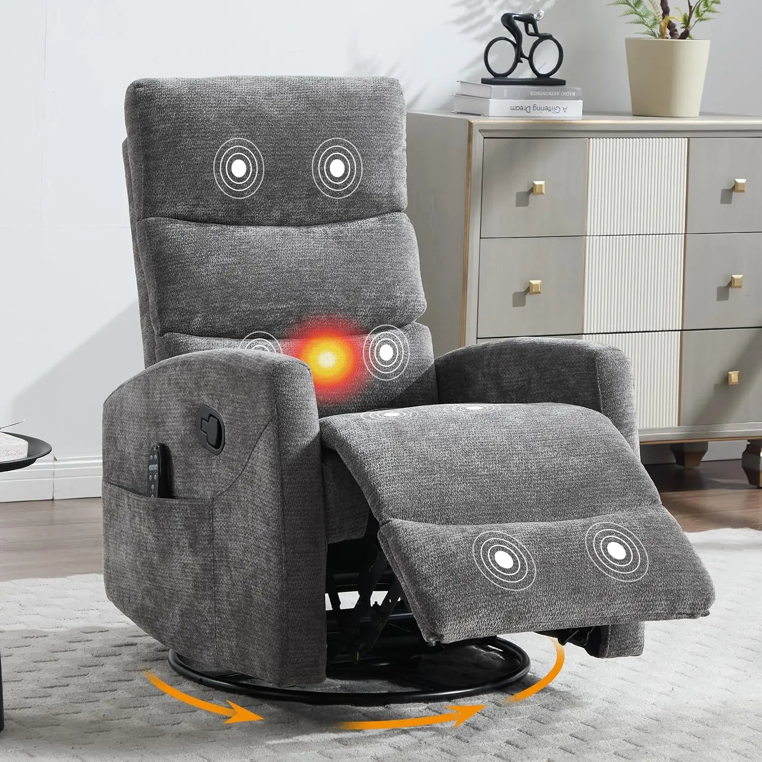 Manual Swivel Rocker Recliner Chair for Adults, Overstuffed Reclining Glider Chair for Nursing with Vibration Massage &, Custom