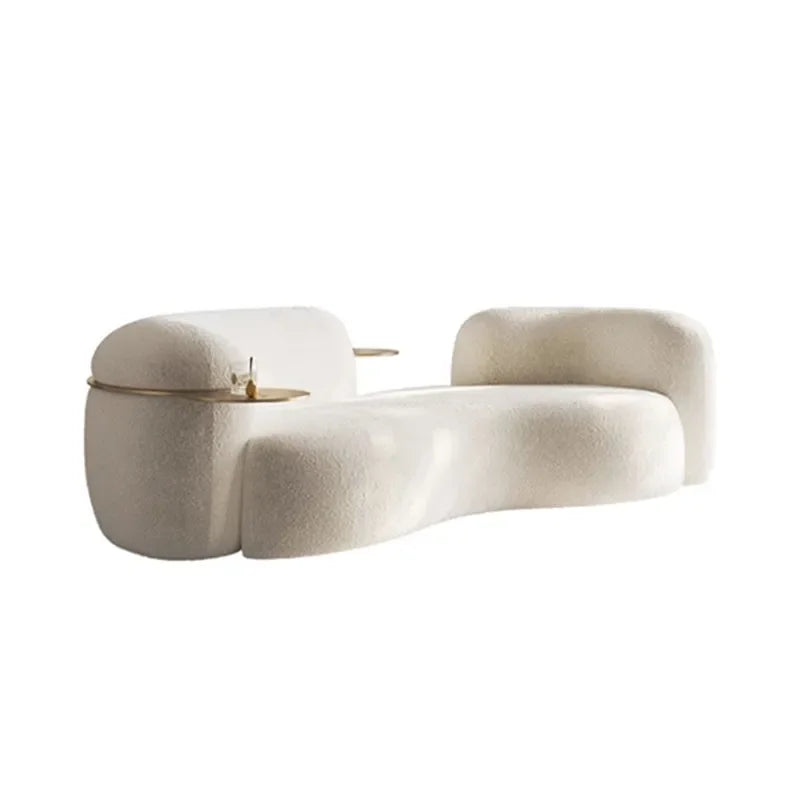 Italian Minimalist Curved Sofa Special Shaped Cashew Nut Fabric Lamb Wool Cream Color Wabi Sandy Wind Designer Beauty Salon