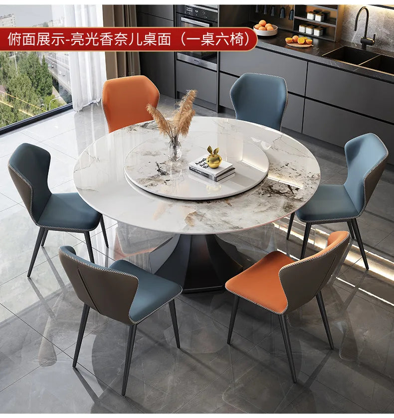 PG Italian minimalist light luxury rock slab bright dining table modern simple round table with turntable high-end dining table
