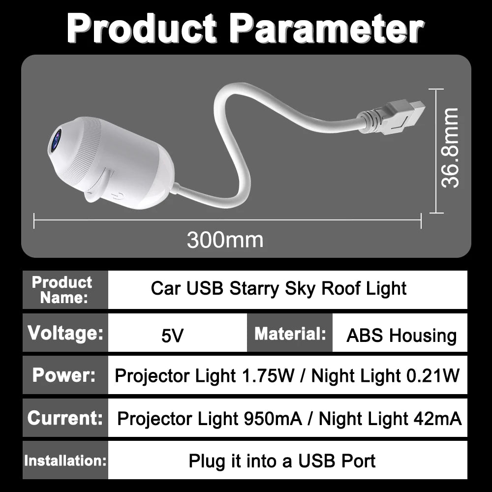USB Starry Sky Projector Night Light 360° Bendable HD Galaxy Moon Planet Projection Lamp Plug Play Car Bedroom Projector Lamp