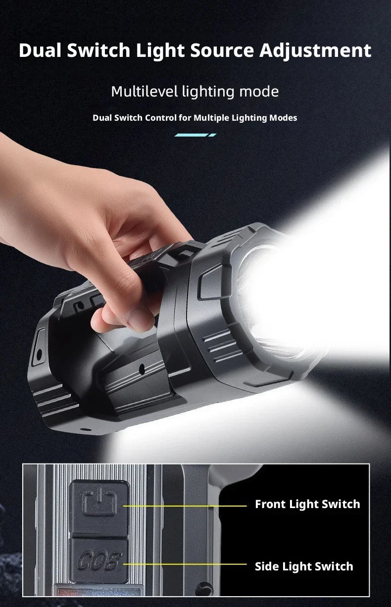 Solar Powered High Power Flashlight, Portable Ultra-Bright Strong Light Flashlight with Long Endurance Battery for Home Outdoor