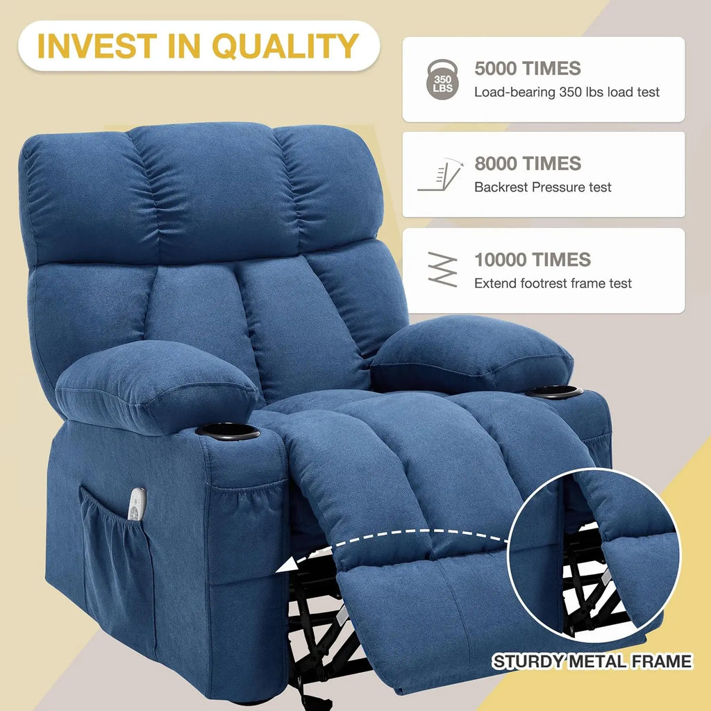 Massage Recliner Chair, Overstuffed Rocker Lazy Boy Chairs with Vibration&Gently Heat,Fabric Ergonomic Manual Nursery, Custom