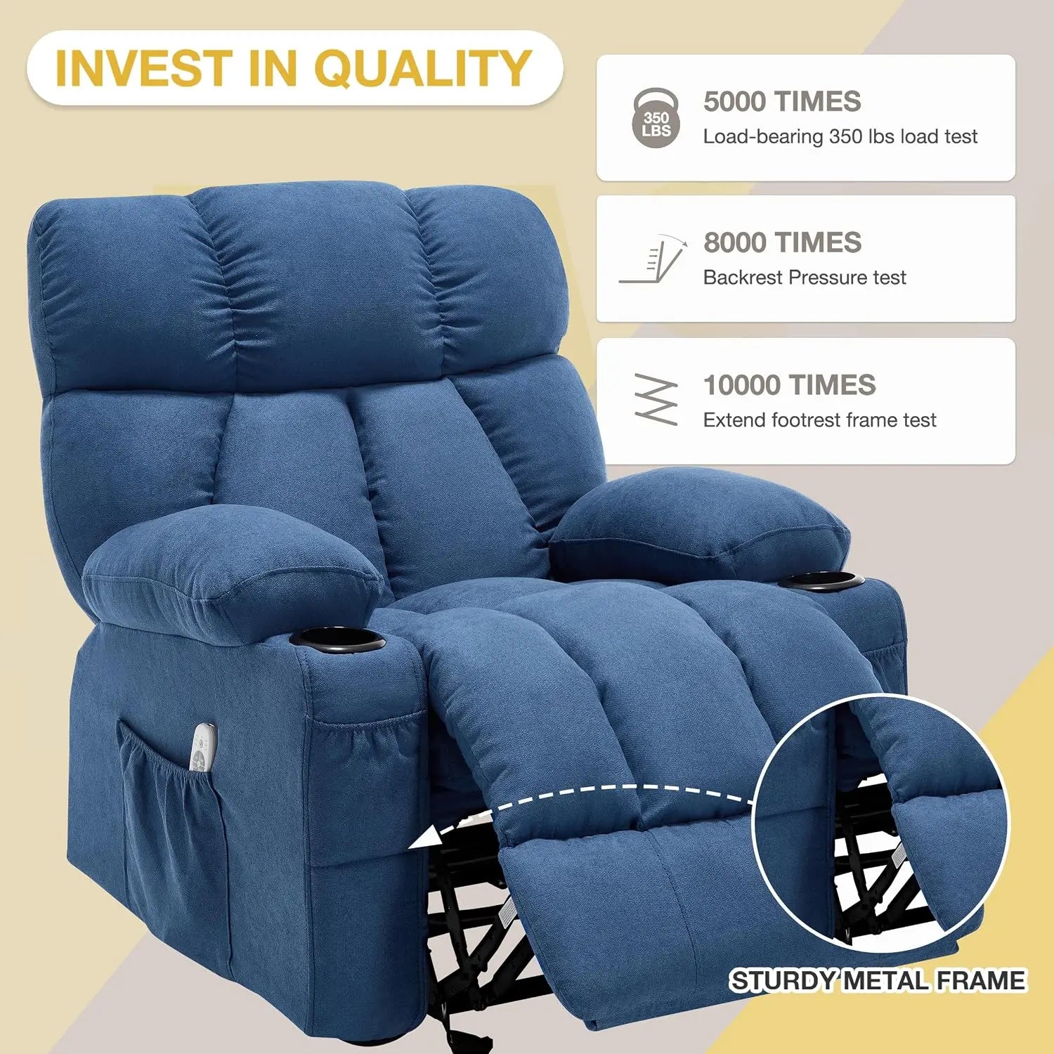 Massage Recliner Chair, Overstuffed Rocker Lazy Boy Chairs with Vibration&Gently Heat,Fabric Ergonomic Manual Nursery, Custom
