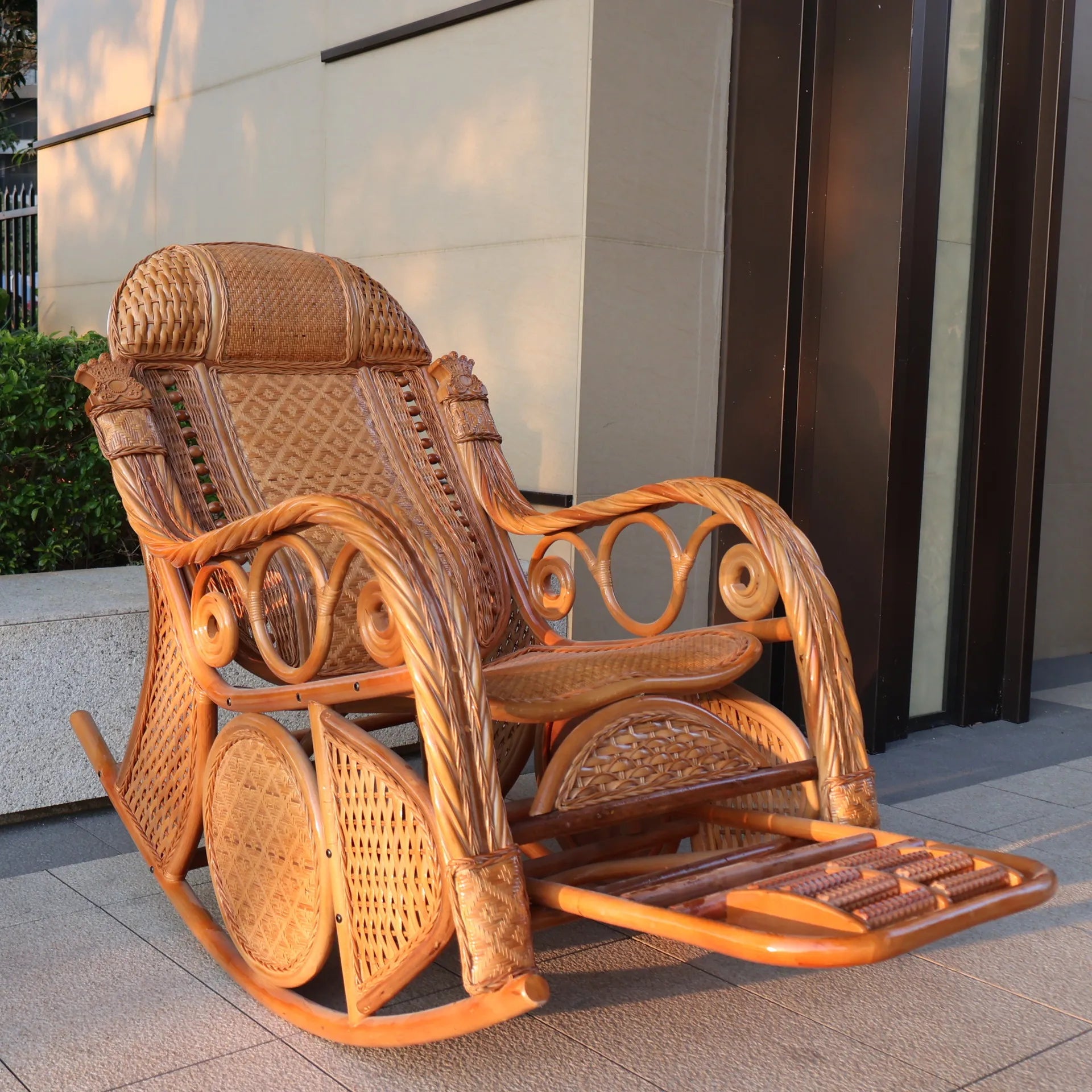 Natural rattan rocking chair elderly recliner balcony