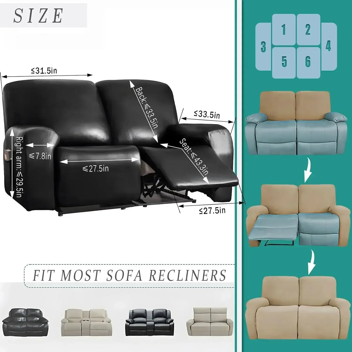 1/2/3 Seat Waterproof Recliner Sofa Cover PU Armchair Leather Cover Solid Elastic Color Relax Single Sofa Slipcovers Home Hotel