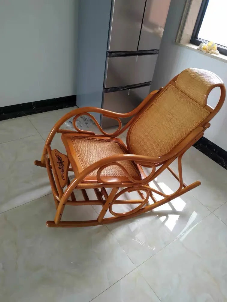 CZ Rocking Chair Hanging Basket Natural Real Rattan Plant Woven Relaxing Leisure Recliner