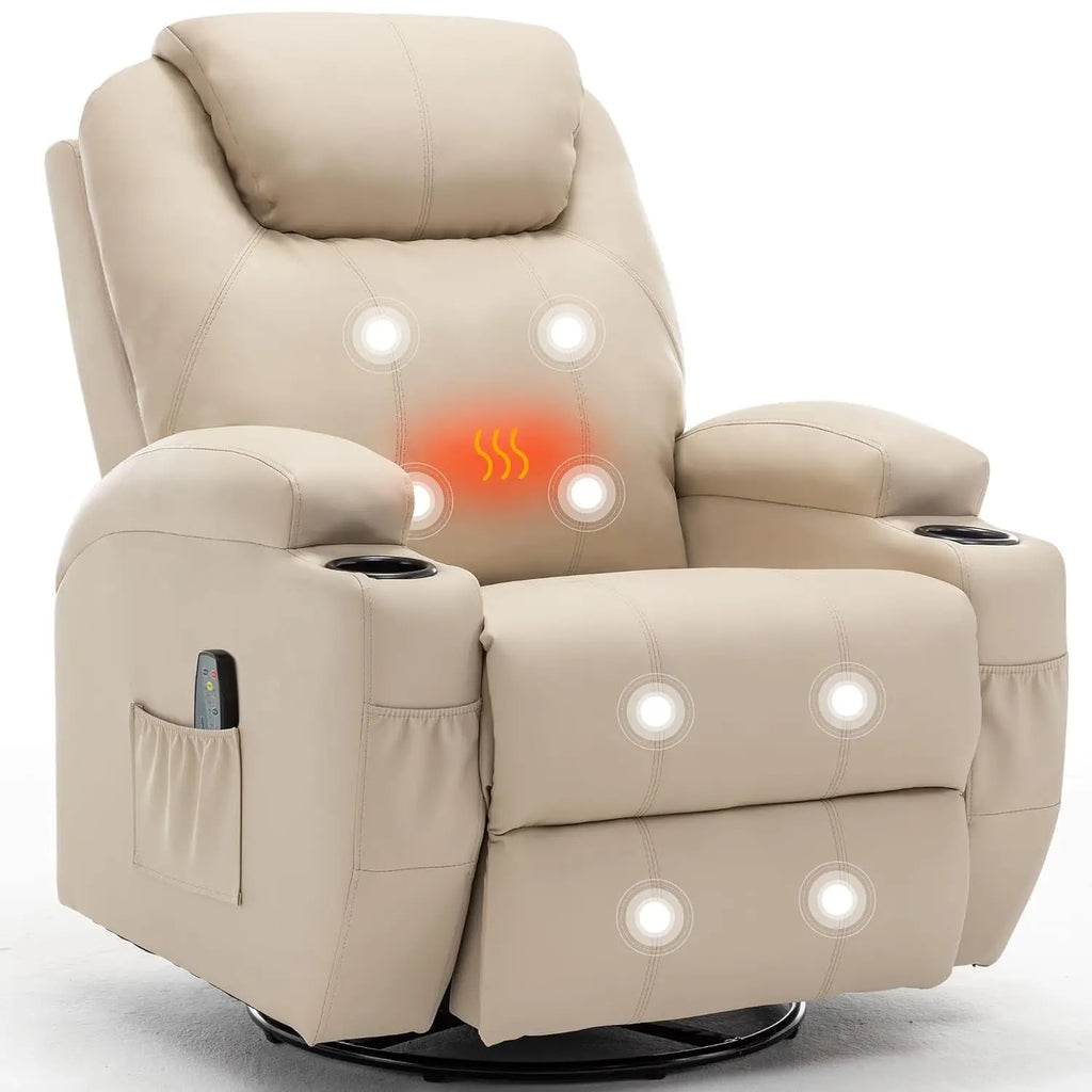 360° Swivel Rocking Recliner Chair with Massage & Heat, Manual Rocker for Adults, Custom