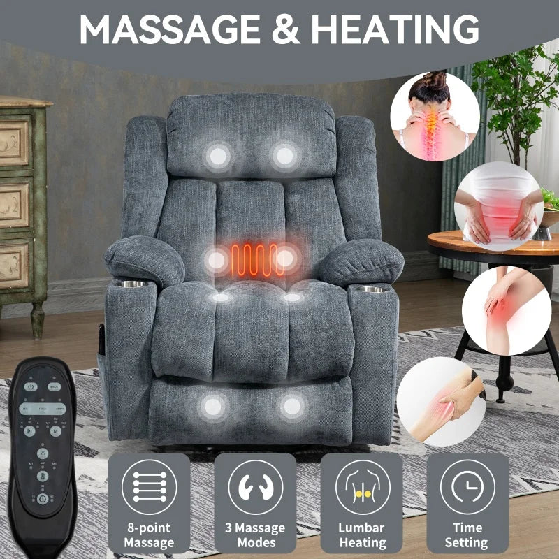 Modern Recliner Office Chair with USB Charging Port Swivel Base Massage Function Adjustable Lumbar Support Ergonomic