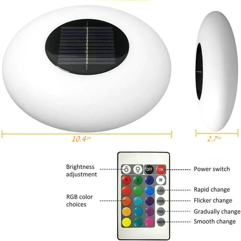 Solar Floating Pool Lights Swimming Pool Light Remote controlled 16 Colors Changing Waterproof Lawn Patio Decoration- Multicolor