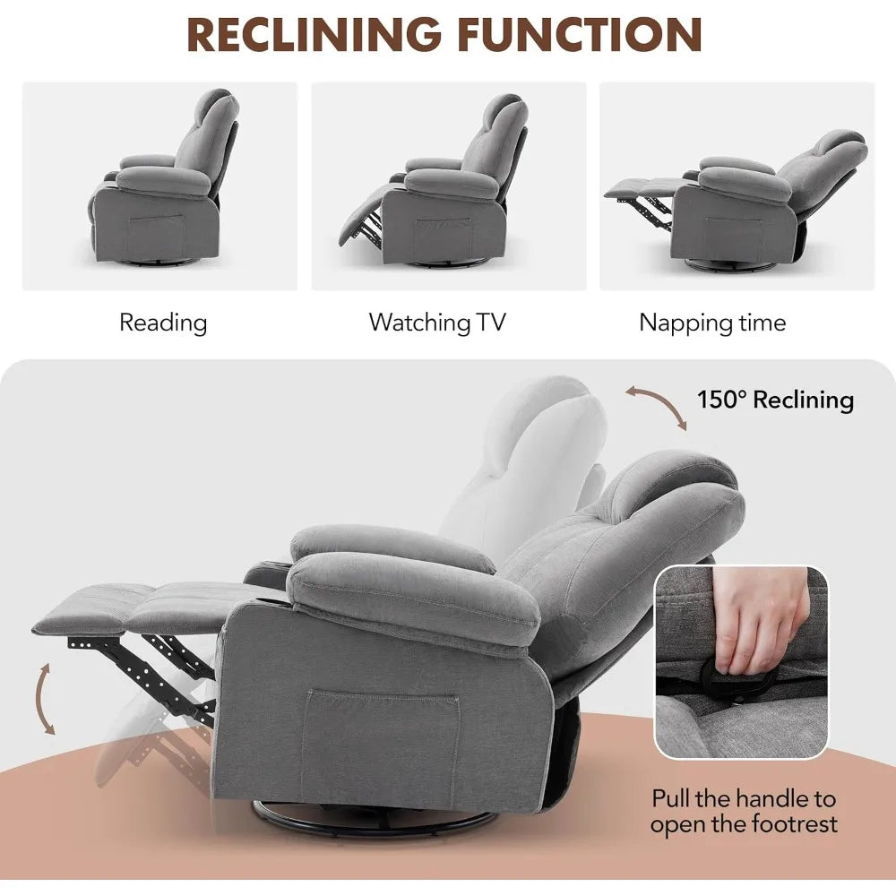 Rotating Joystick Lounge Chair with Heating and Massage, 360 Degree Rotating Lounge Chair with Cup Holder and USB Port