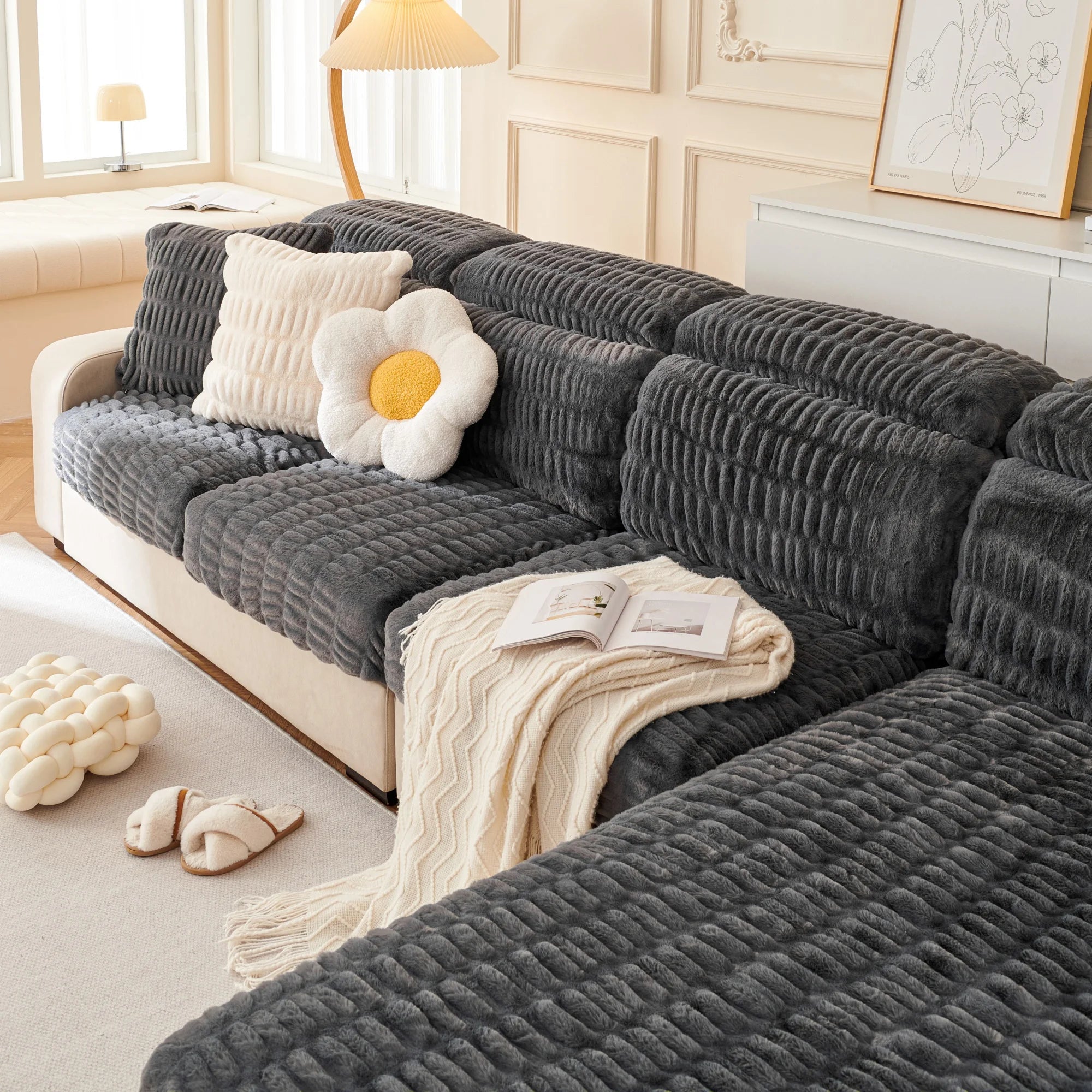 Couch Cushion Covers Individual Large Stretch Imitation Fur Sofa Cushion Covers, Couch Seat Covers Couch Slipcovers