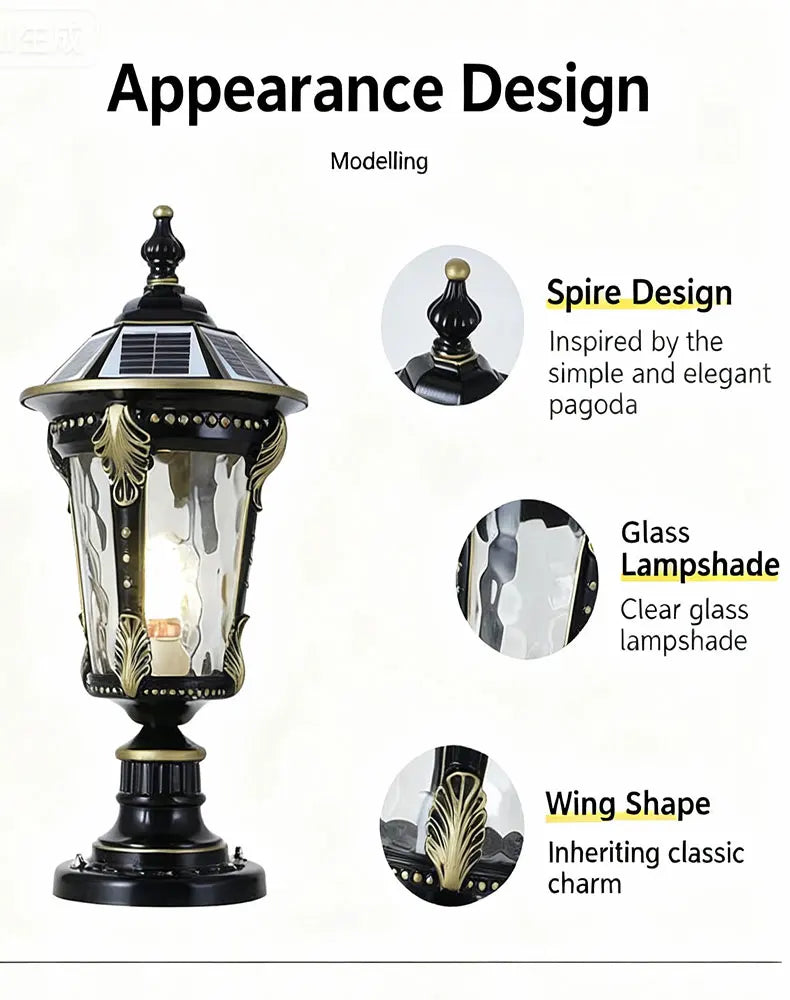 Solar Outdoor Door Post Lights LED Wall Lamps Energy Saving Fence Post Lighting for Courtyard Entrance Garden Lighting