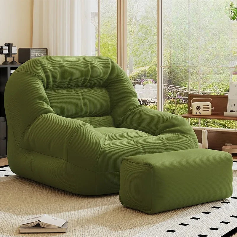 Olive Green Corduroy Bean Bag Sofa – High-Density Filling for Bedroom & Living Room Relaxation