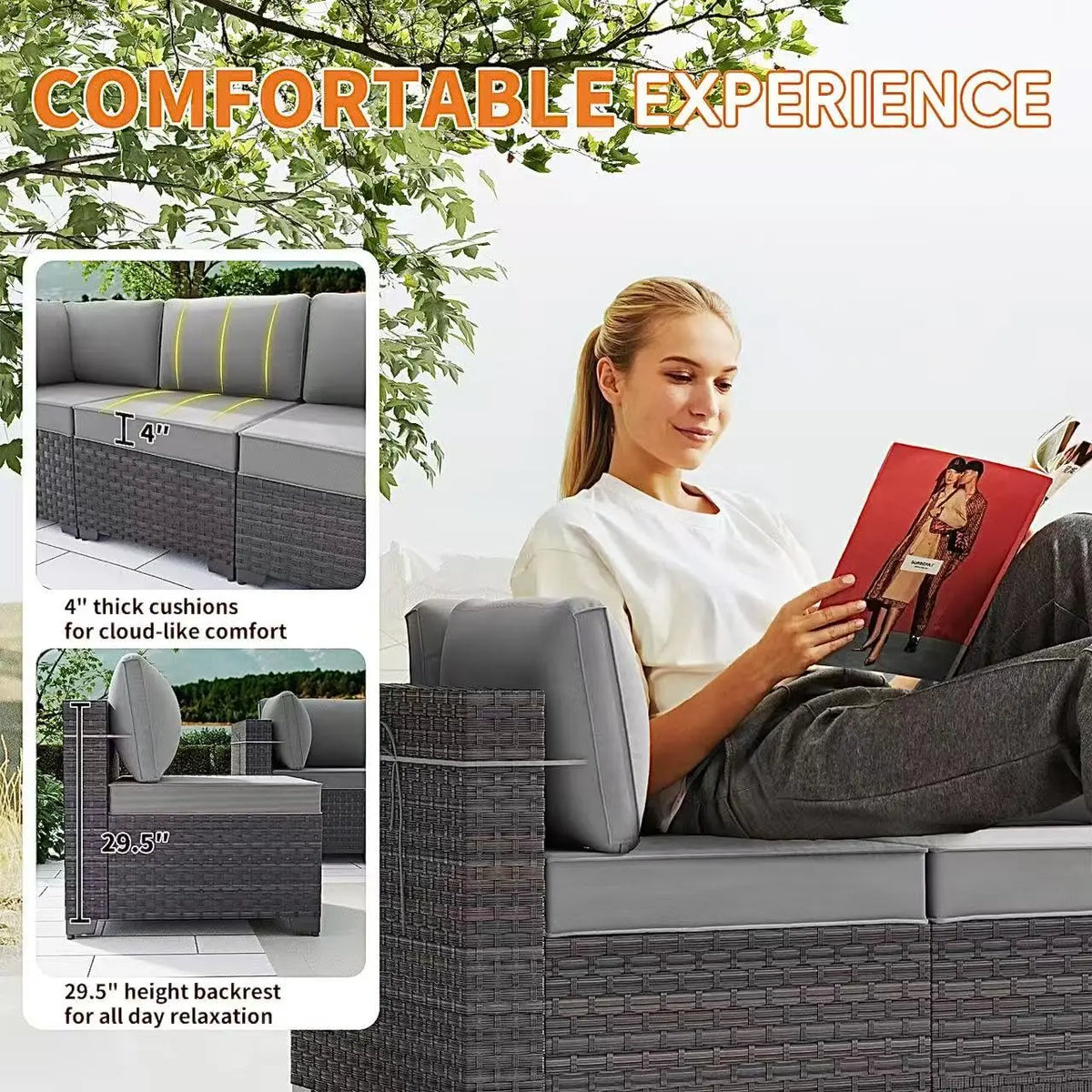 8 Pieces Patio Furniture Set with Fire Pit Table, All Weather Rattan Outdoor Furniture with 29.5'' High Backrest, Customized