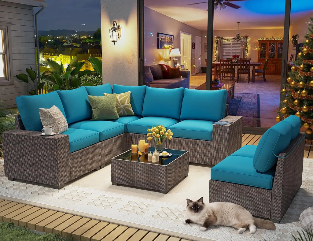 Modern Modular Patio Furniture Set,Sectional Sofa,for Backyard&Garden,8‑Pc, Custom