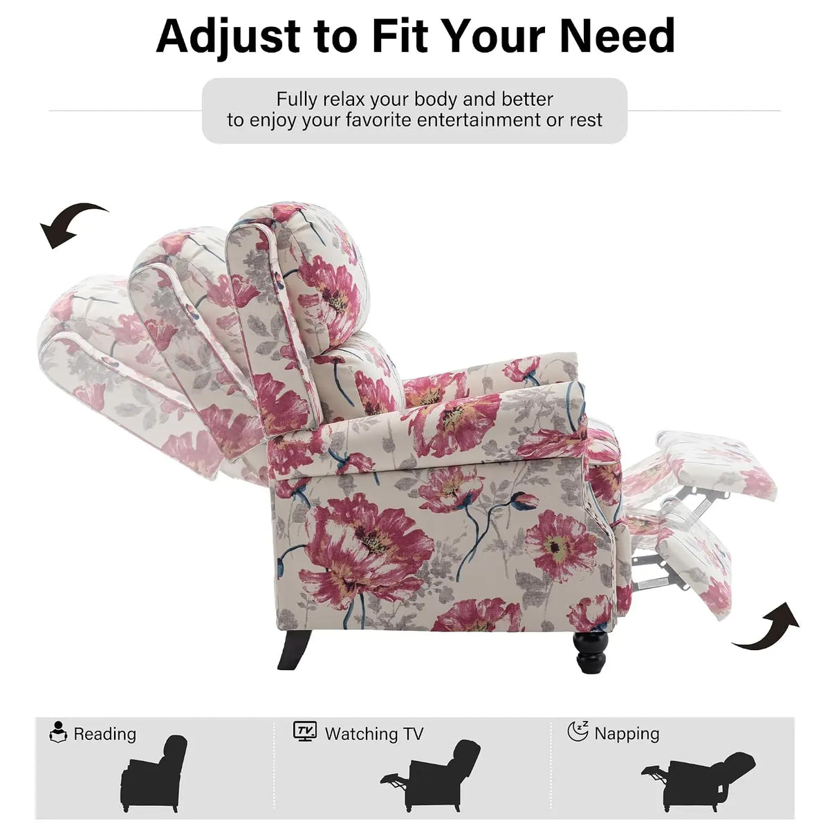 Modern Pushback Recliner Chair, Adjustable Backrest & Footrest, Bedroom & Living Room, Custom