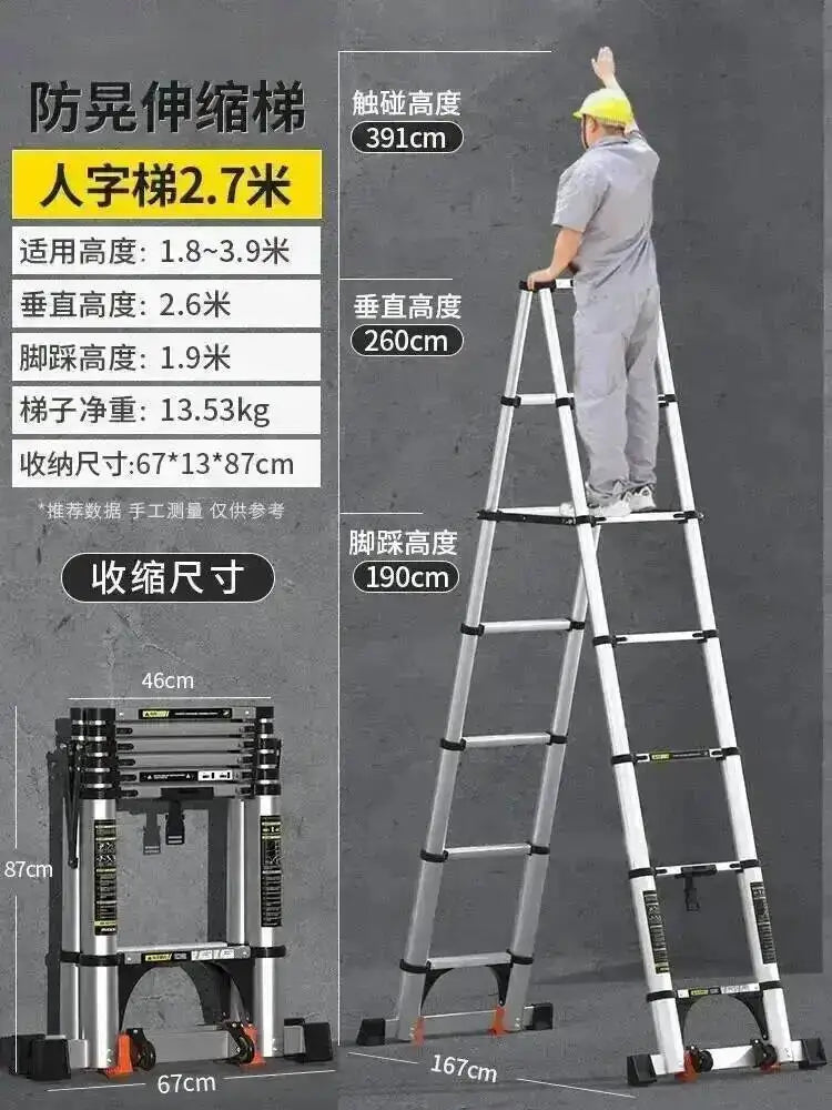Engineering Multifunctional Aluminum Ladder Step Alloy Stools Home Folding Telescopic Ladder Portable Thick Herringbone Stairs