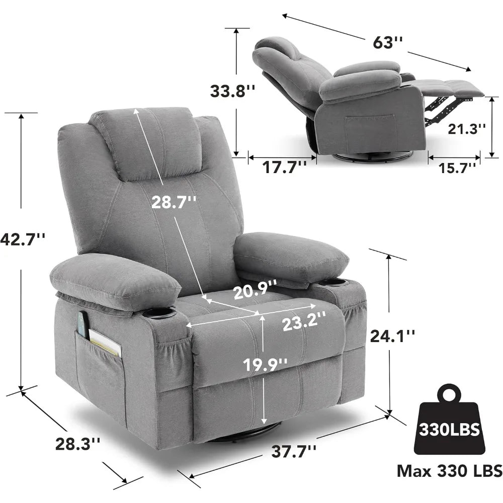 Rotating Joystick Lounge Chair with Heating and Massage, 360 Degree Rotating Lounge Chair with Cup Holder and USB Port