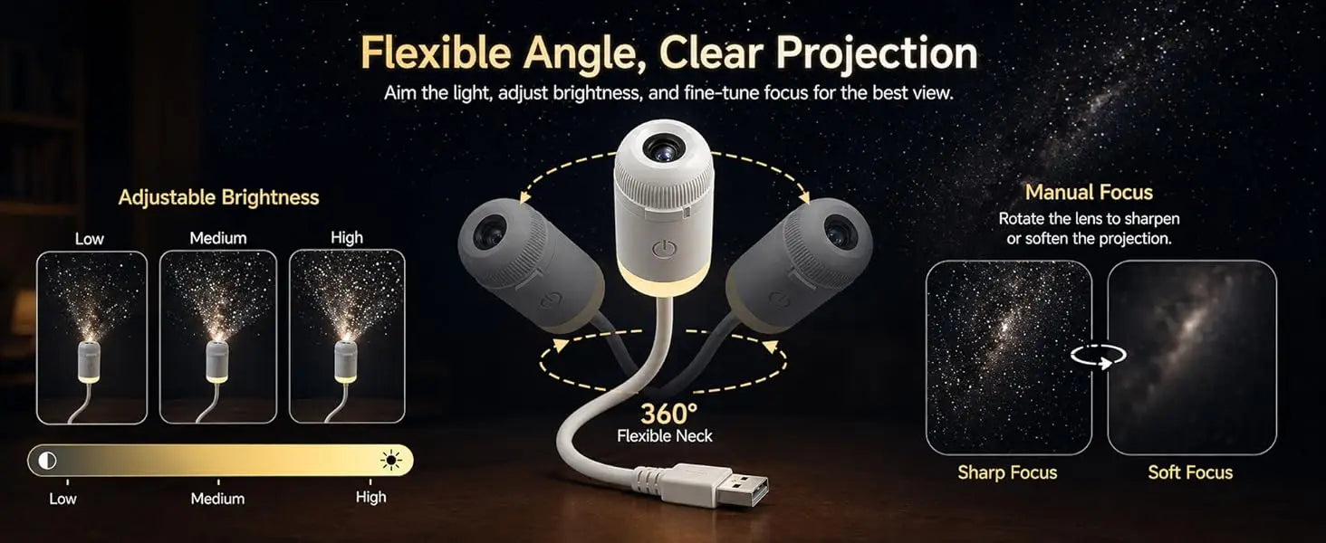 Mini USB Bedside Night Light Projection Ambient Light 36 Slides Galaxy Starry Sky Projector Lamp for Home Room Decor Kids Gifts