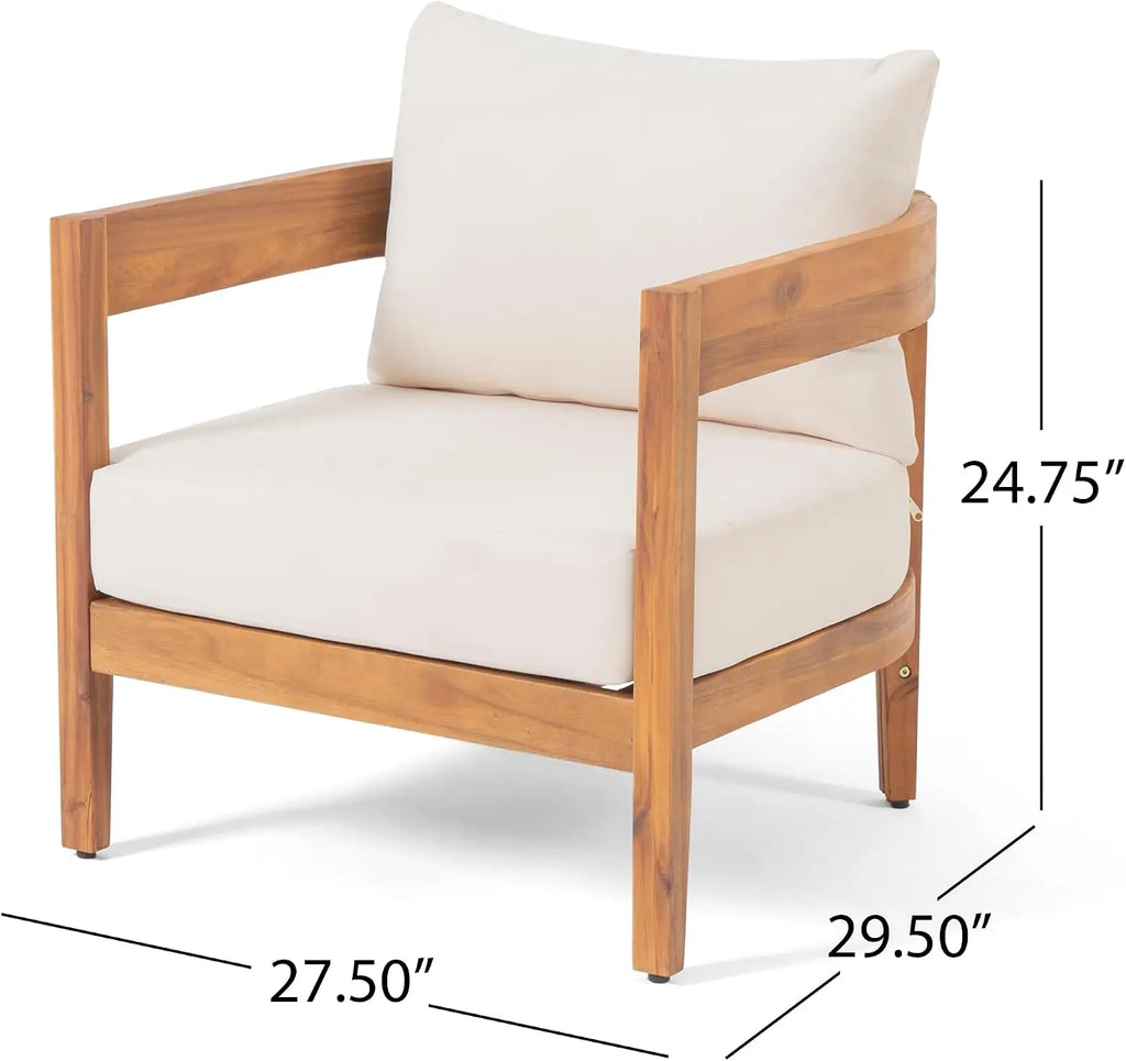 3-Piece Acacia Wood Patio Furniture Set, Outdoor Conversation Chairs with Coffee Table, Teak Beige