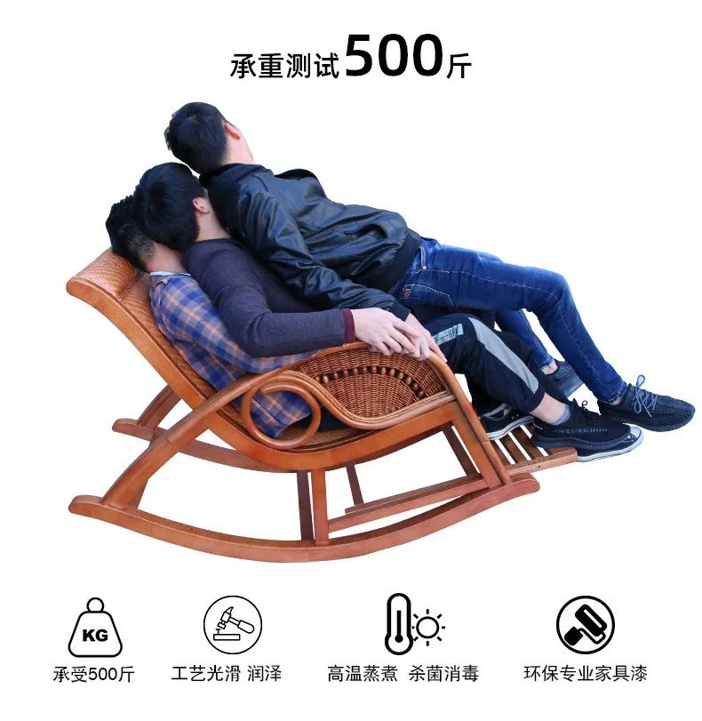 Rattan rocking chair Adult leisure recliner Natural rattan Xiao real rattan free chair Elderly solid wood new Chinese rocking ch