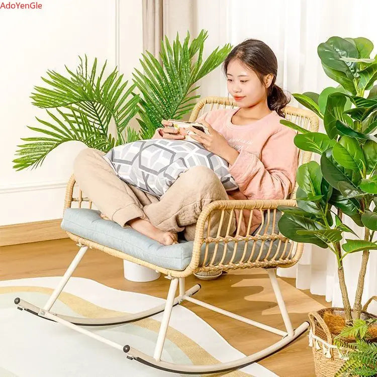 Rattan woven rocking chair Home leisure creative nap balcony adult living room modern garden handmade lounge chair