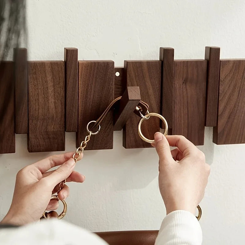 Solid Wood Piano Key Coat Rack – No-Drill Wall Hook, Foldable, Entryway Organizer & Key Holder