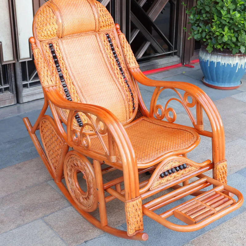 Natural rattan rocking chair sofa recliner lazy adult elderly chair living room
