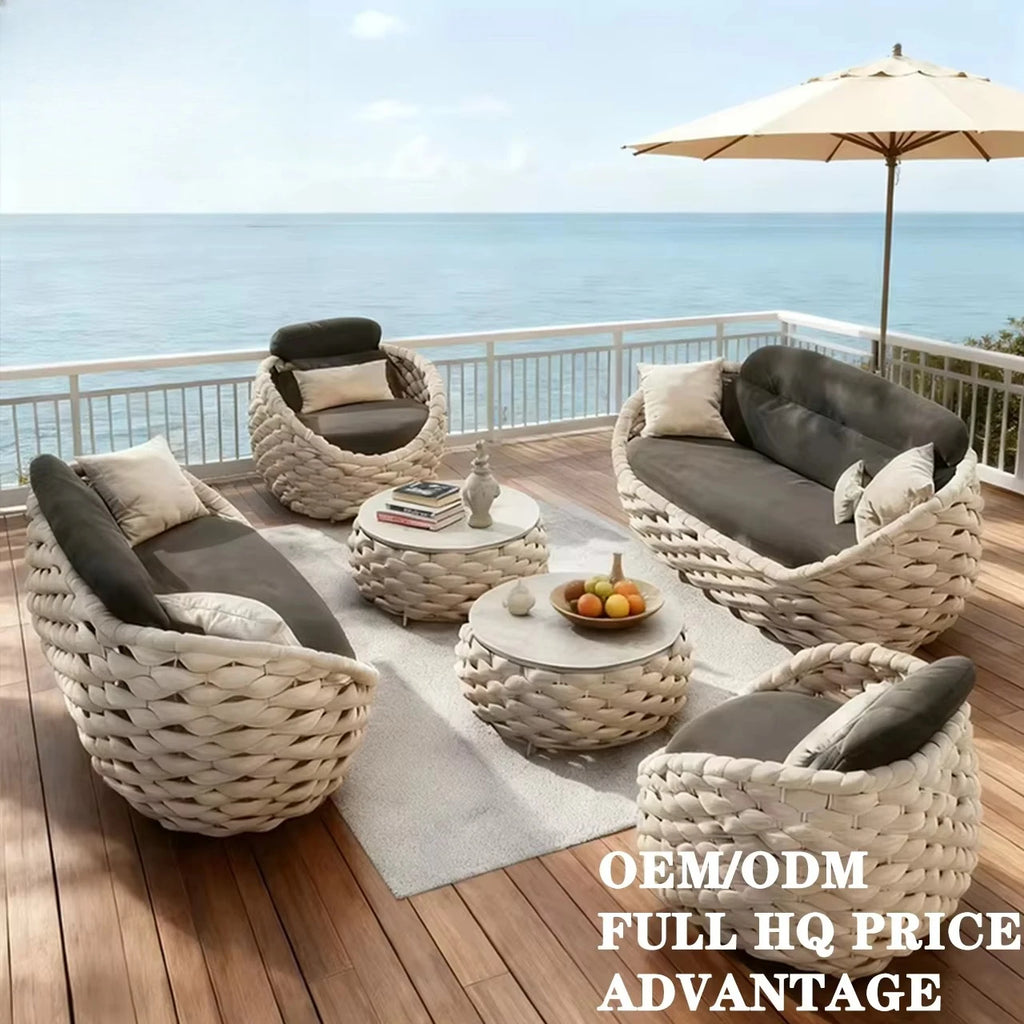 Modern Outdoor Furniture, Waterproof Weather Resistant, Rope Weaving Garden Sofa Set for Courtyard Hotel Patio Restaurant