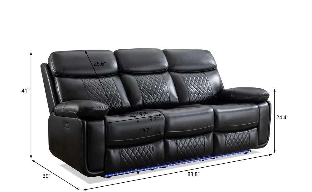 #￥Couple Manual Reclining Sofa Chair 2-seat Black Faux Leather Smart Electric Sofa Recliner Chair Supplier with Cup Holder LED