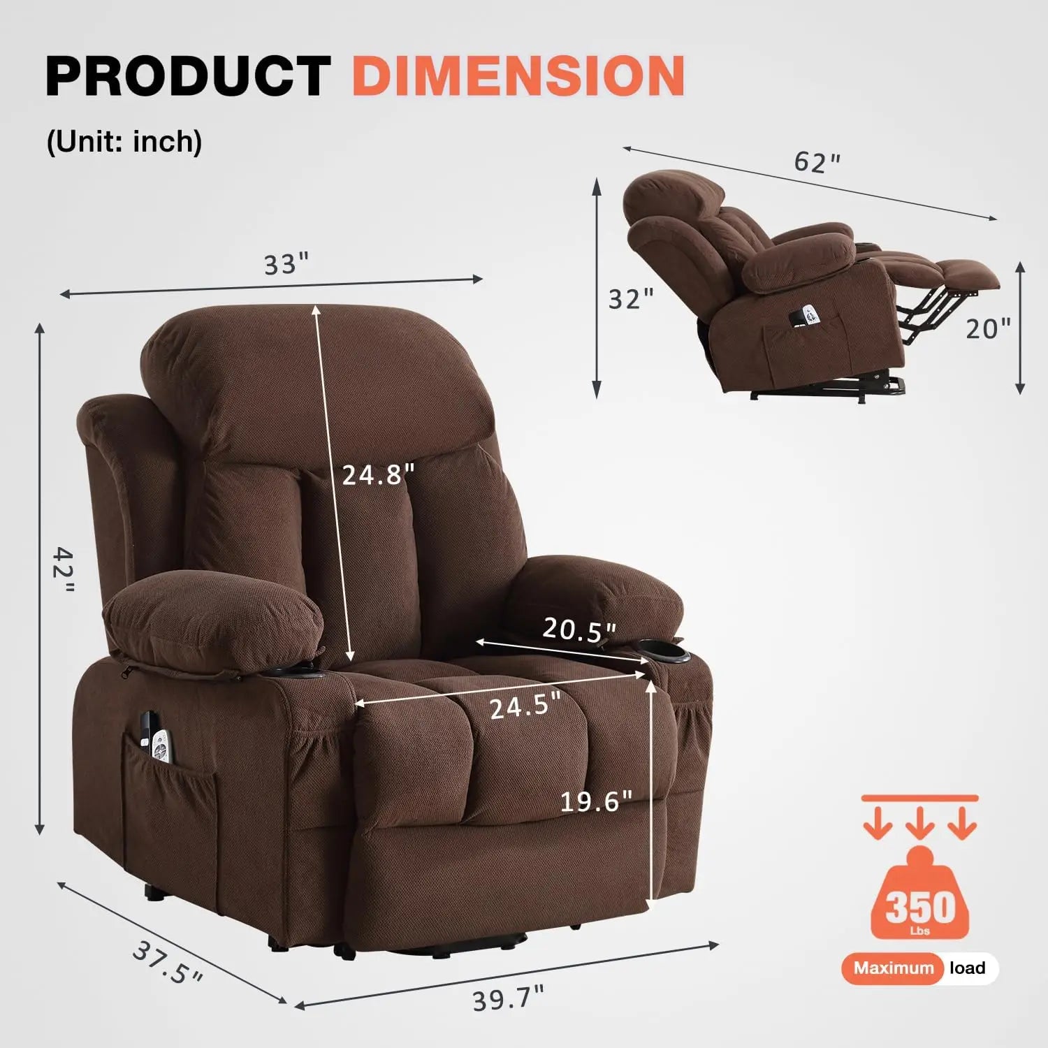 Power Lift Recliner Chair for Elderly with Massage and Heat, Electric Recliner with USB Port and Cup Holders
