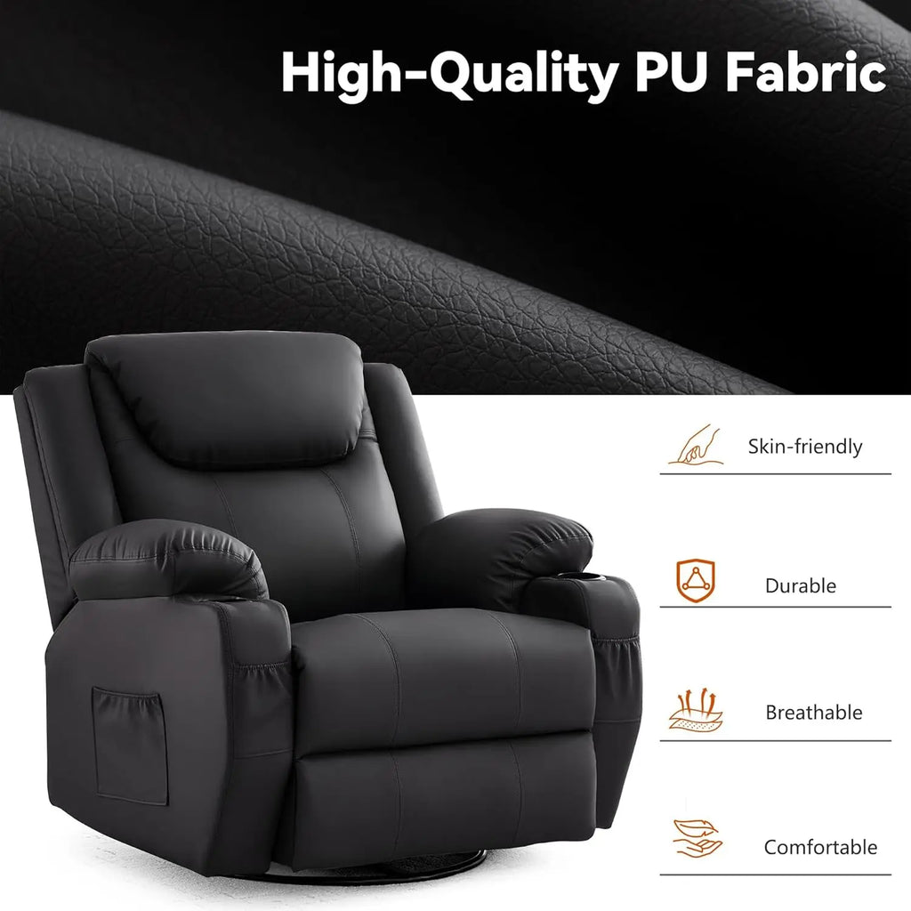 Oversized 360° Swivel Rocker Recliner Chair with Heat & Massage, Manual Recliner for Adults, Custom
