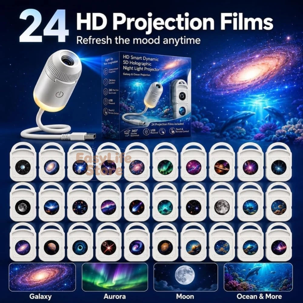 2027 Upgraded Hd Smart Dynamic 5d Holographic Night Light Projector, Plug and Play Hd Star Projector, 360° Adjustable Hd Galaxy