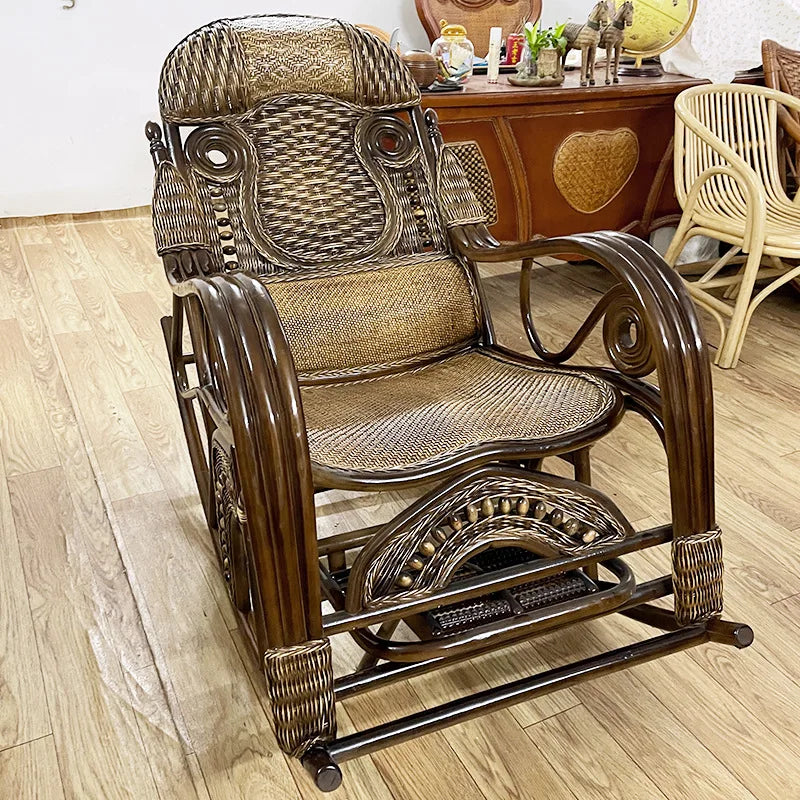 FG good-looking household rattan rocking chair balcony nap recliner new Chinese back chair