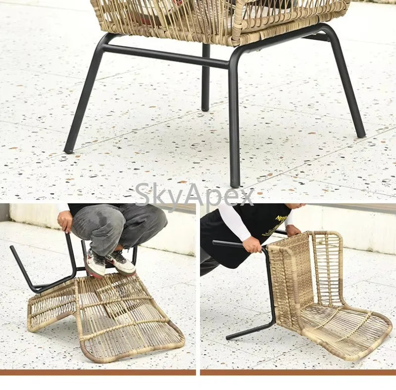 Modern 3-Piece 2-Seater Comfortable Metal Frame Rattan Wicker Chair and Table Set  For Outdoor Balcony Courtyard Apartment Patio