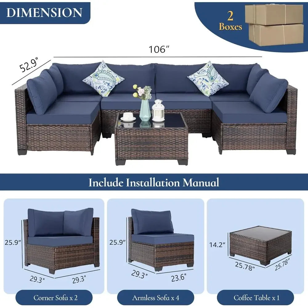 8-Piece Outdoor Patio Furniture Set with Fire Pit, Wicker Sectional Sofa, Thick Cushions & Coffee Table - Ideal for Backyard, Po