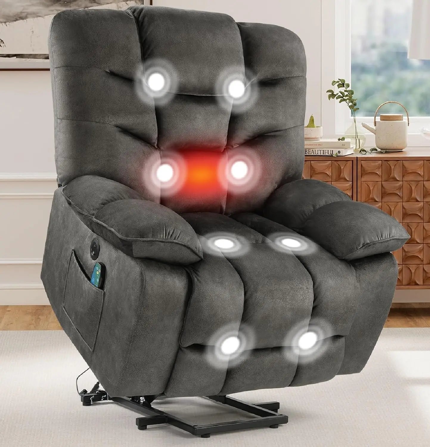 Massage Recliner Chair, Overstuffed Rocker Lazy Boy Chairs with Vibration&Gently Heat,Fabric Ergonomic Manual Nursery, Custom