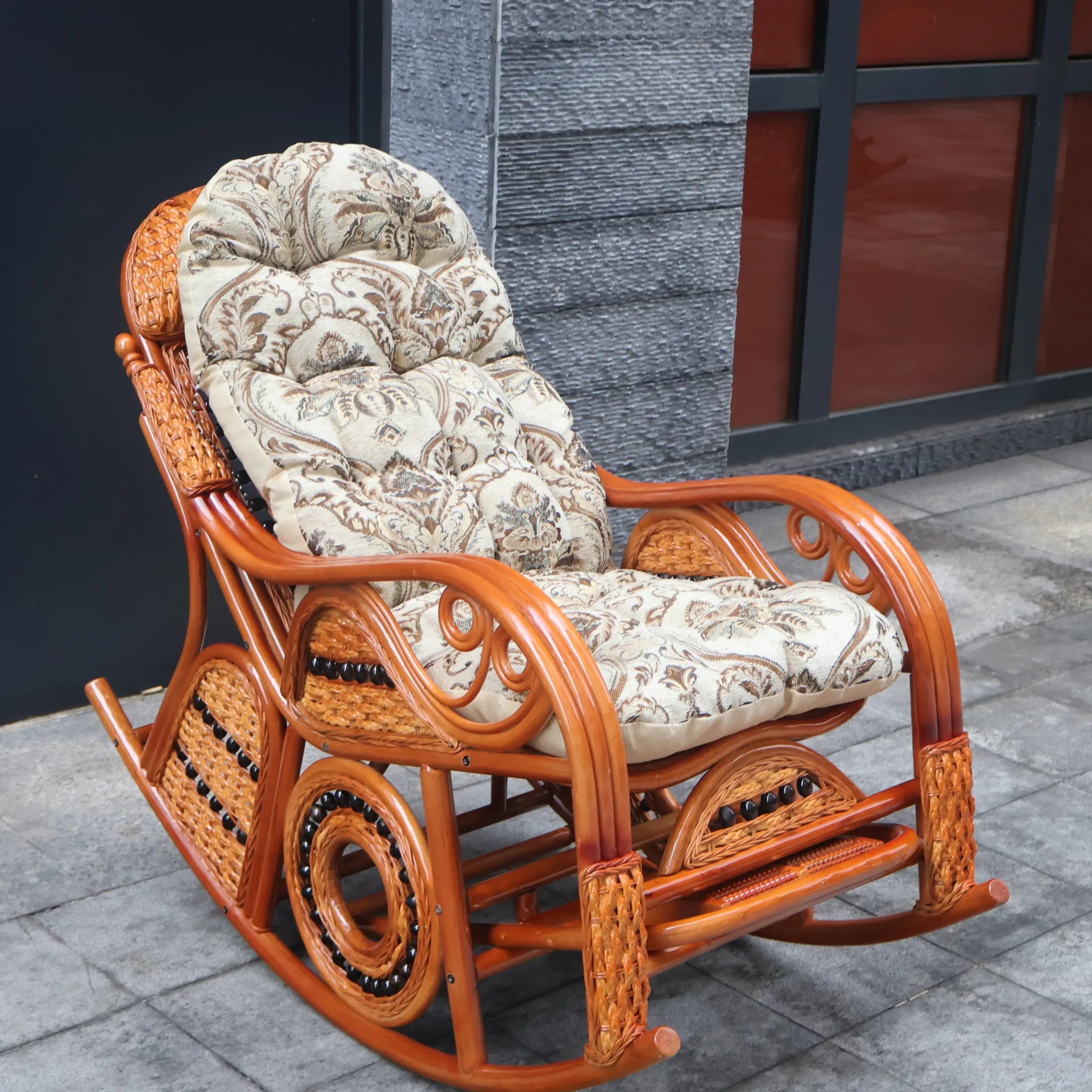Leisure Lazy Rocking Chair Pastoral Rattan Natural Rattan Homestay Rocking Chair