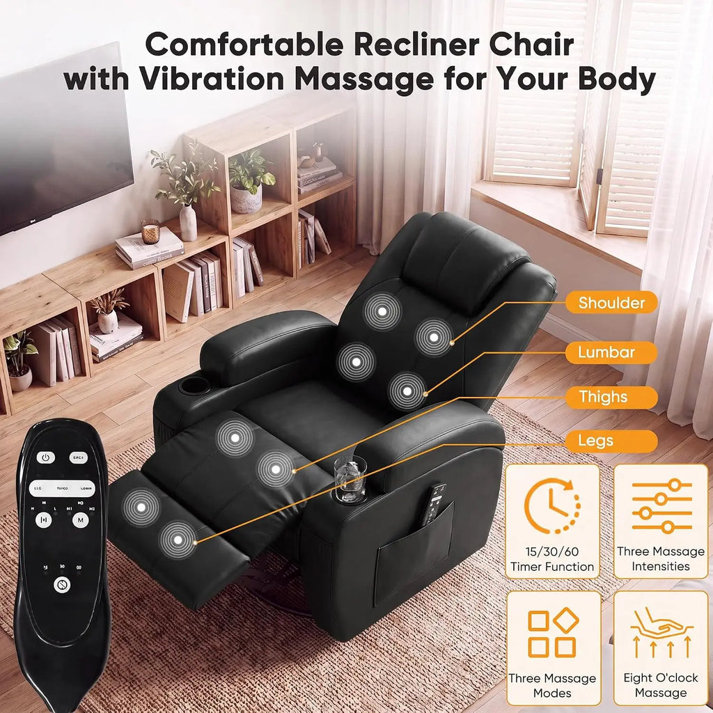 Recliner Chair, 360° Swivel Rocker Chair for Adults, Rocking Recliner Chair with Massage, Comfy Single Sofa with Side, Custom