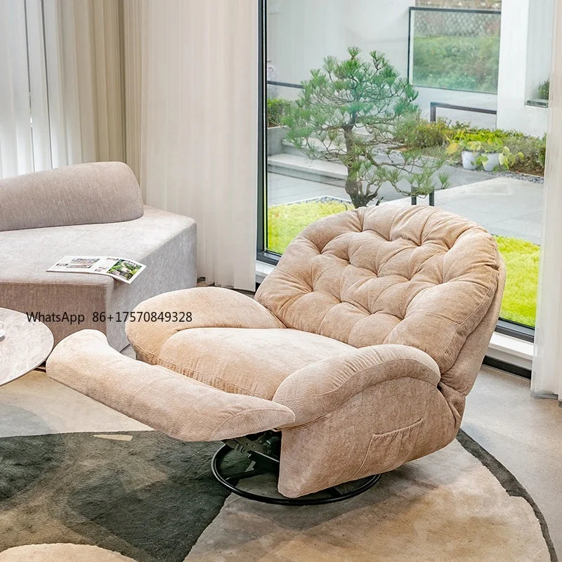 Functional Retractable Adjustable Chair Back Reclining Velvet Rocking Accent Swivel Microfiber Fabric Living Room Armchair