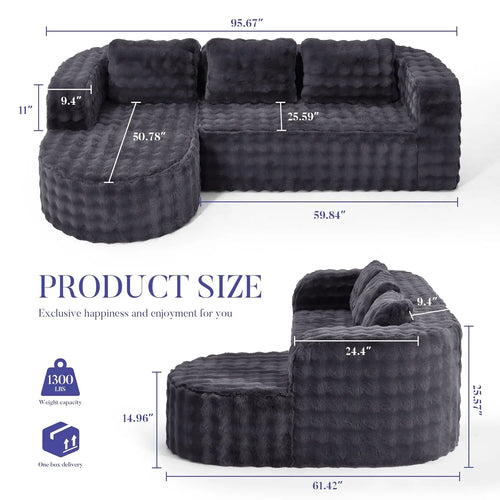 #96" Modular Sectional Sofa Oversized Chaise L Shape 3 Seat Living Room Apartment No Assembly, Customized