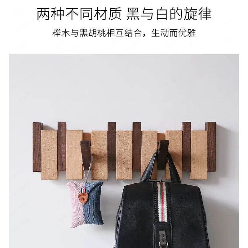 Clothes hook,  solid wood row hook, creative piano key entry, door entry wall, wooden coat rack