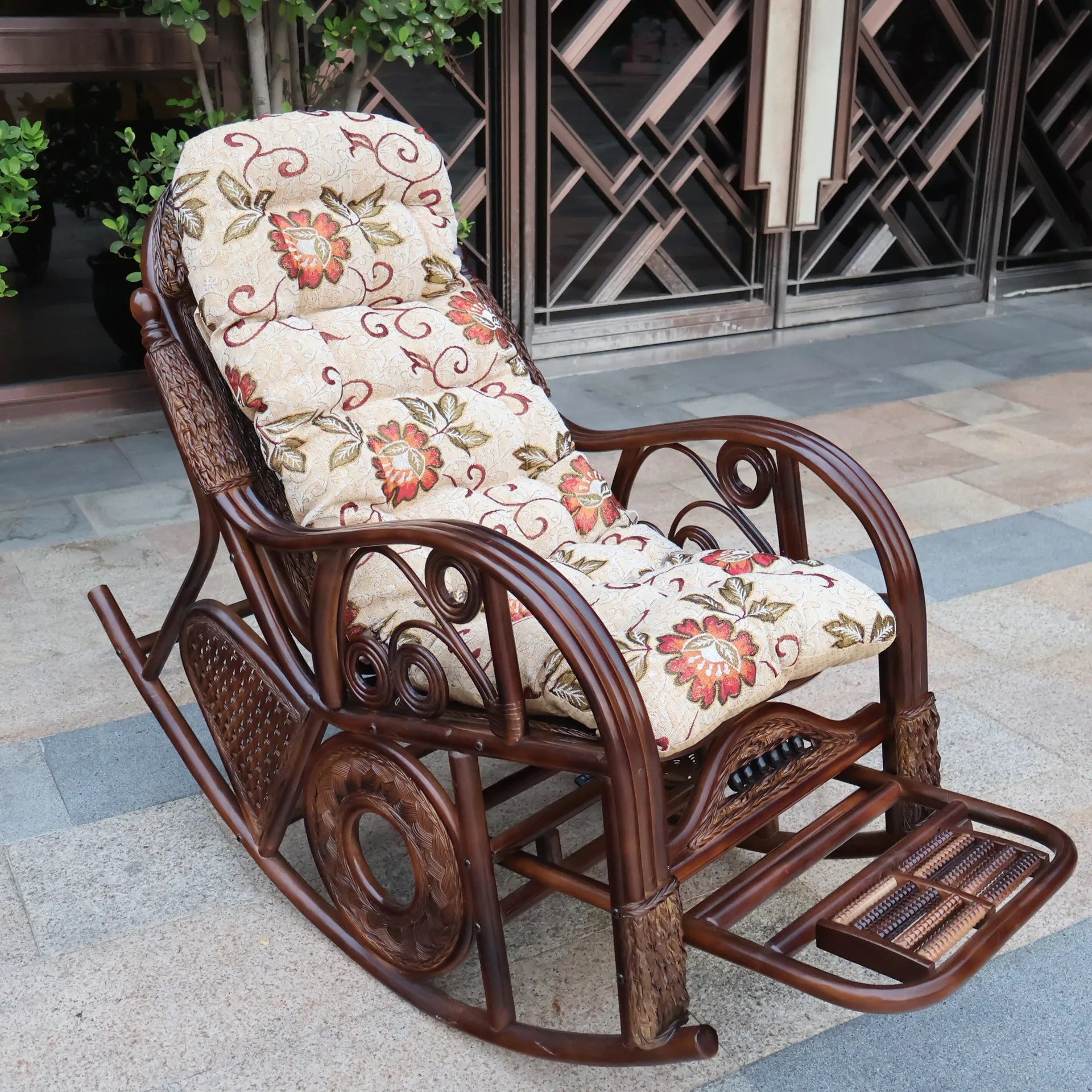 Natural rattan rocking chair sofa recliner lazy adult elderly chair living room