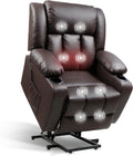 Electric Lift Recliner Chair with Massage & Heat for Elderly, PU Leather Sofa Cup Holders
